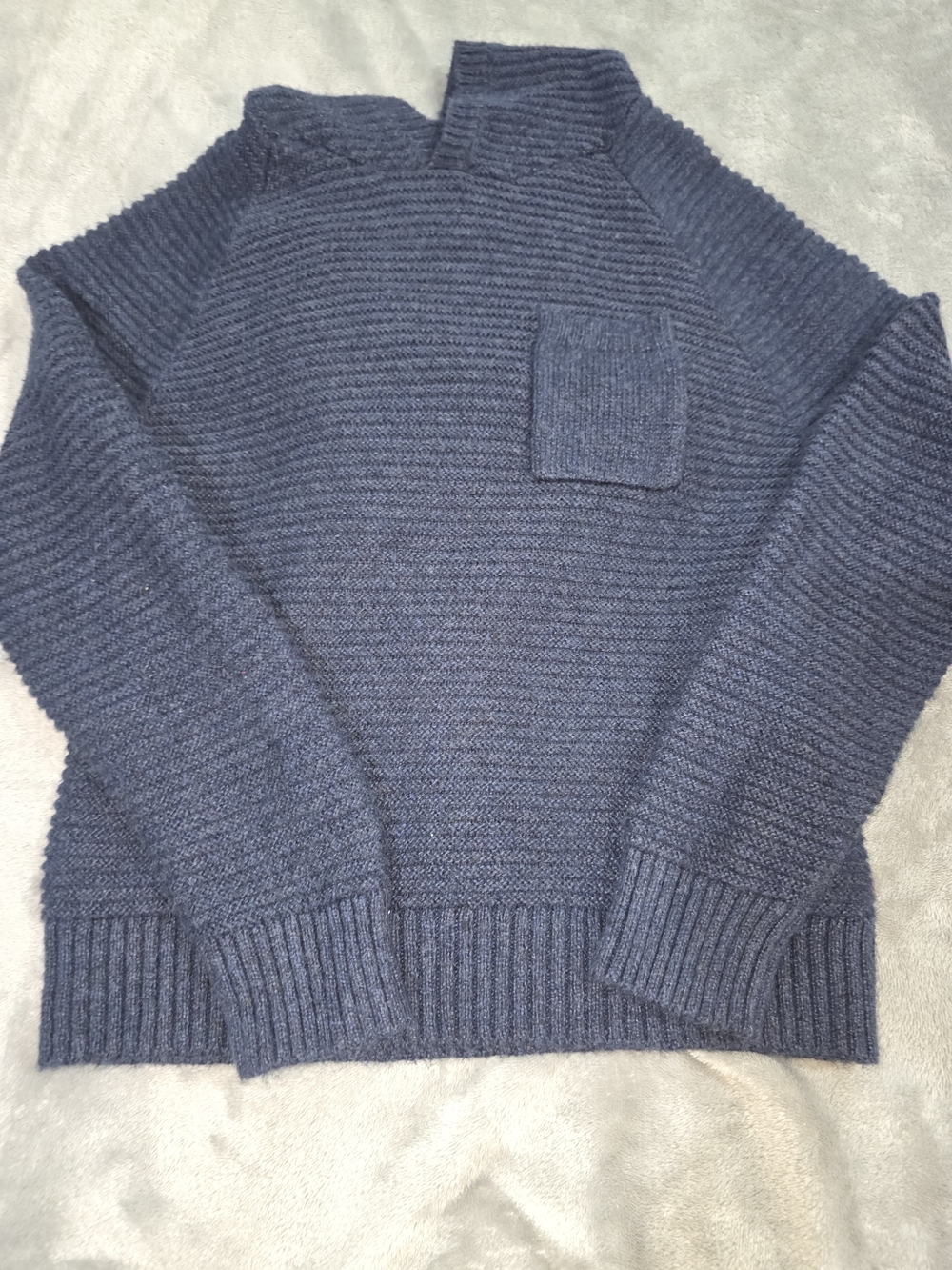 Boys Navy Ribbed Knit Sweater Hoodie with Chest Pocket-Size 8